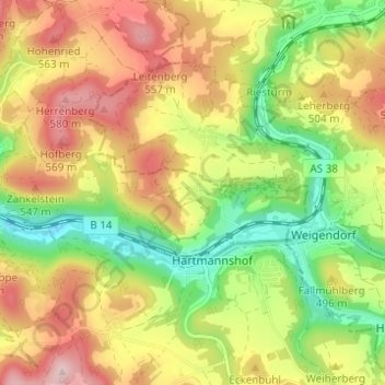 Mapa topográfico Hunas, altitud, relieve