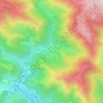 Mapa topográfico Les Sausses, altitud, relieve