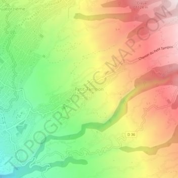 Mapa topográfico Petit-Tampon, altitud, relieve