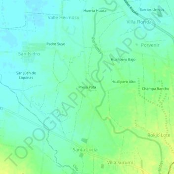 Mapa topográfico Presa Pata, altitud, relieve