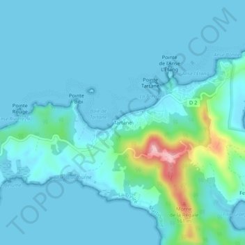 Mapa topográfico Tartane, altitud, relieve