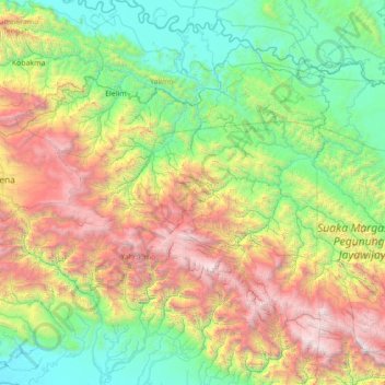 Mapa topográfico Distrik Nipsan, altitud, relieve