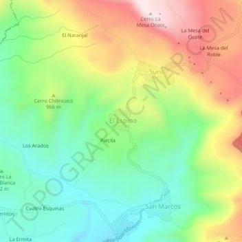 Mapa topográfico El Espino, altitud, relieve