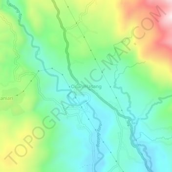 Mapa topográfico Onan Hasang, altitud, relieve
