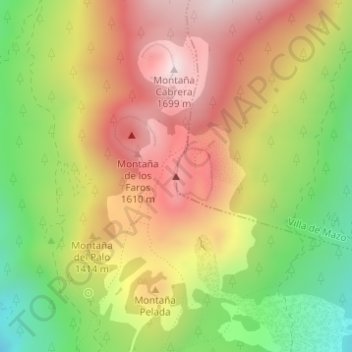 Mapa topográfico Volcán de Martín, altitud, relieve