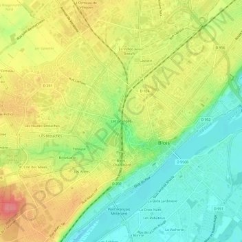 Mapa topográfico Les Granges, altitud, relieve