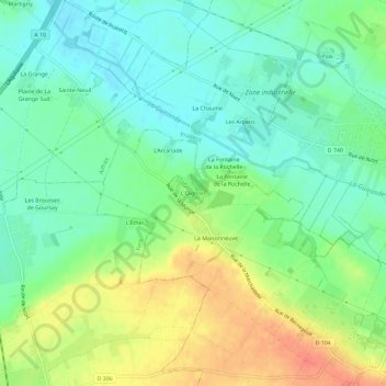 Mapa topográfico L'Oignon, altitud, relieve