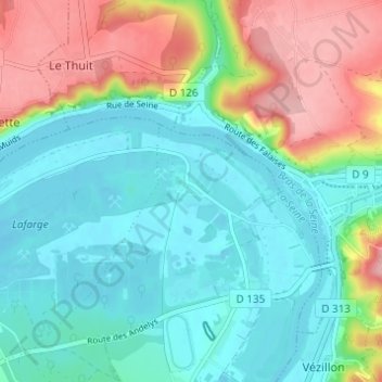Mapa topográfico La Garenne, altitud, relieve
