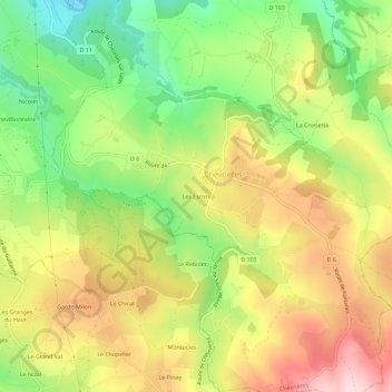 Mapa topográfico Les Escots, altitud, relieve