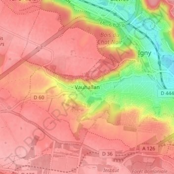 Mapa topográfico Vauhallan, altitud, relieve
