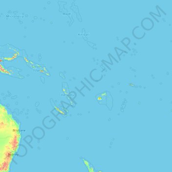 Mapa topográfico Oceanía, altitud, relieve