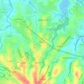 Mapa topográfico Vincent, altitud, relieve