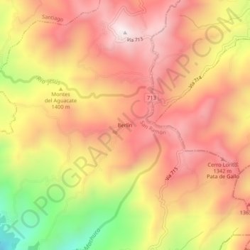 Mapa topográfico Berlín, altitud, relieve