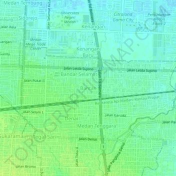 Mapa topográfico Bantan, altitud, relieve