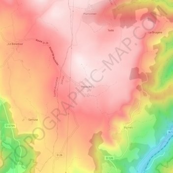 Mapa topográfico Recoules, altitud, relieve