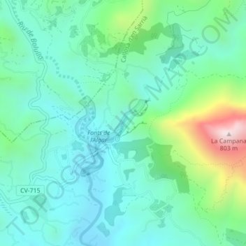 Mapa topográfico Presa, altitud, relieve