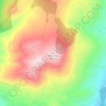 Mapa topográfico Peña Alta, altitud, relieve