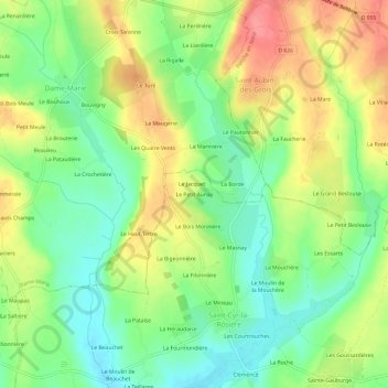Mapa topográfico Le Petit Aunay, altitud, relieve
