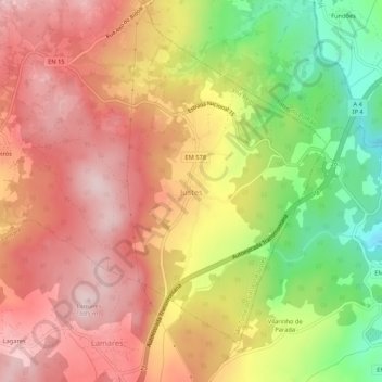 Mapa topográfico Justes, altitud, relieve
