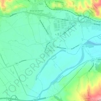 Mapa topográfico Pollenzo, altitud, relieve