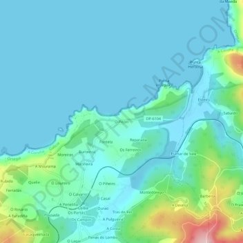 Mapa topográfico O Picón, altitud, relieve