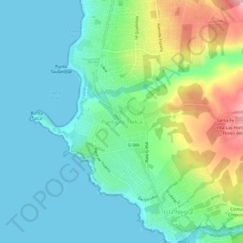 Mapa topográfico Punta de Tralca, altitud, relieve
