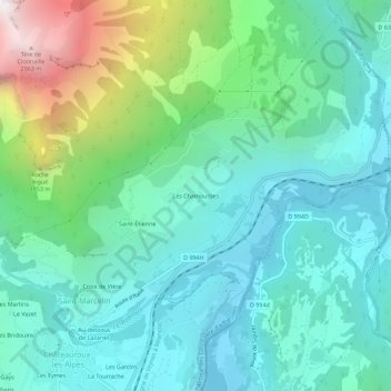 Mapa topográfico Les Chamousses, altitud, relieve