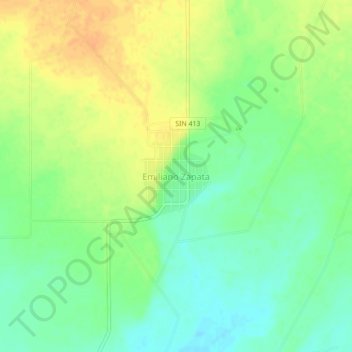Mapa topográfico Emiliano Zapata, altitud, relieve