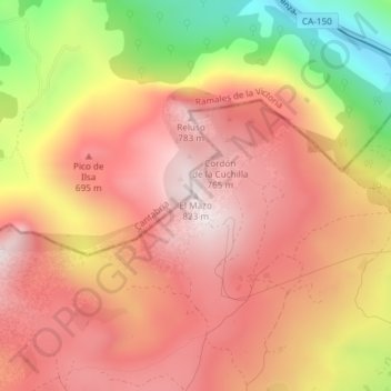 Mapa topográfico El Mazo, altitud, relieve
