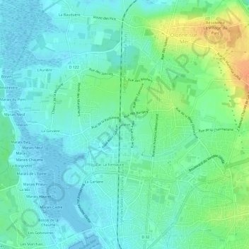 Mapa topográfico Gloriet, altitud, relieve