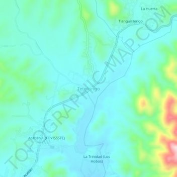 Mapa topográfico Tetelcingo, altitud, relieve