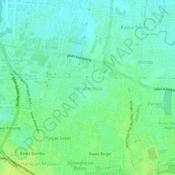 Mapa topográfico Harapanjaya, altitud, relieve