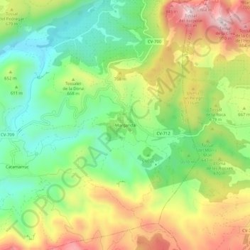 Mapa topográfico Margarida, altitud, relieve
