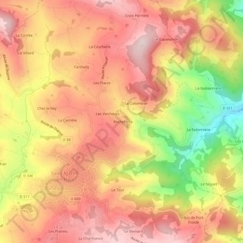 Mapa topográfico Rochefort, altitud, relieve