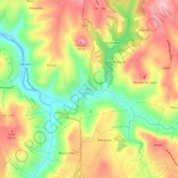 Mapa topográfico Cheleiros, altitud, relieve