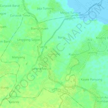 Mapa topográfico Gantung, altitud, relieve