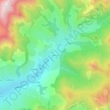 Mapa topográfico Liadouze, altitud, relieve