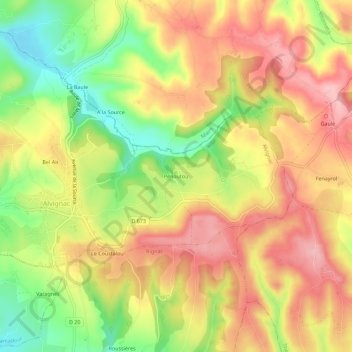 Mapa topográfico Pénoutou, altitud, relieve