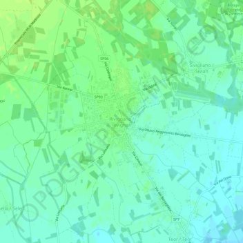 Mapa topográfico Rivignano, altitud, relieve