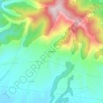 Mapa topográfico Somanés, altitud, relieve