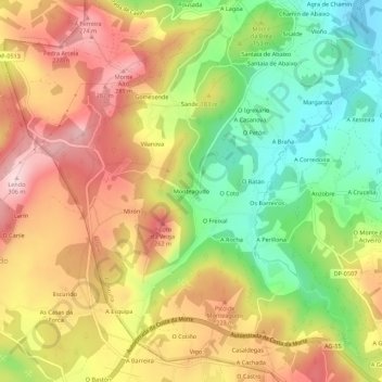 Mapa topográfico Monteagudo, altitud, relieve