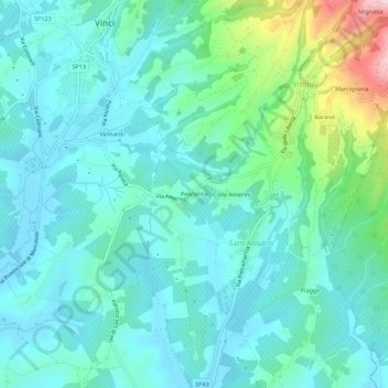 Mapa topográfico Pesciolica, altitud, relieve