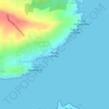 Mapa topográfico Punta Prima, altitud, relieve