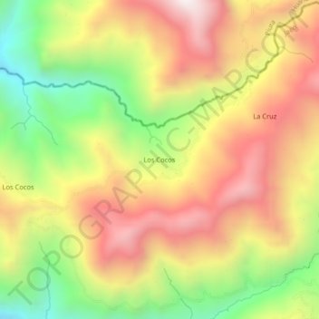 Mapa topográfico Los Cocos, altitud, relieve