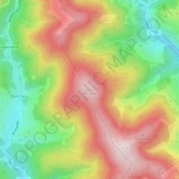 Mapa topográfico Honeck, altitud, relieve