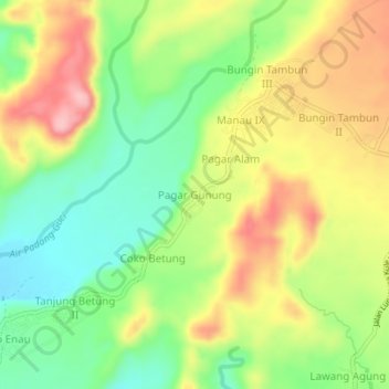 Mapa topográfico Pagar Gunung, altitud, relieve