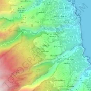 Mapa topográfico Orotava, altitud, relieve