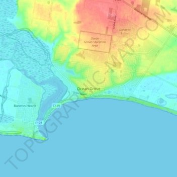 Mapa topográfico Ocean Grove, altitud, relieve