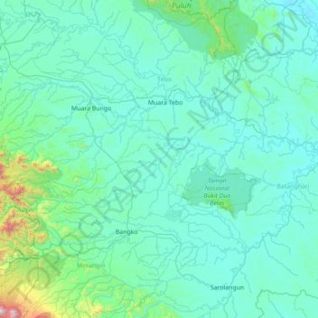 Mapa topográfico Tabir Ilir, altitud, relieve