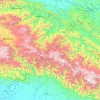 Mapa topográfico Distrik Ubahak, altitud, relieve